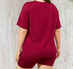 2 piece plus size red short/t-shirt set