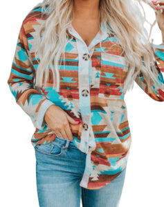 Multi color Aztec print button up shirt