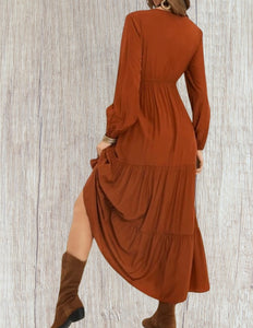 Rust colored long sleeve maxi dress