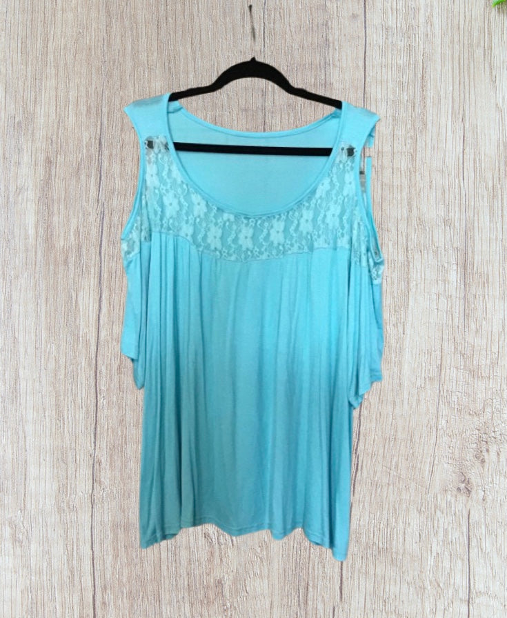 Plus size cold shoulder top with upper lace