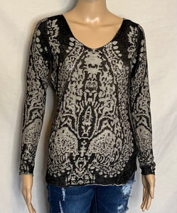 Grey textured print long sleeve sweater