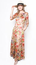 Load image into Gallery viewer, 3/4 sleeve brown floral maxi dress with pockets
