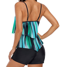 Load image into Gallery viewer, Printed green layered tankini top with padding.
