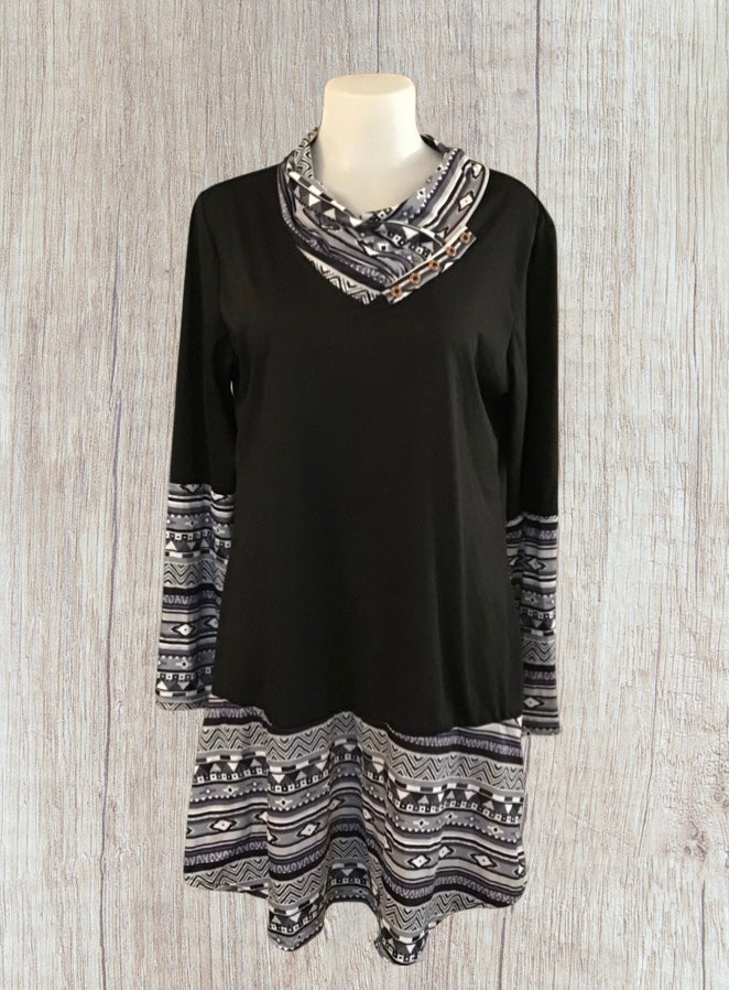 Dress/tunic top with patterned trim