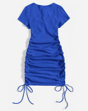 Load image into Gallery viewer, Royal blue midi tie up dress with adjustable length
