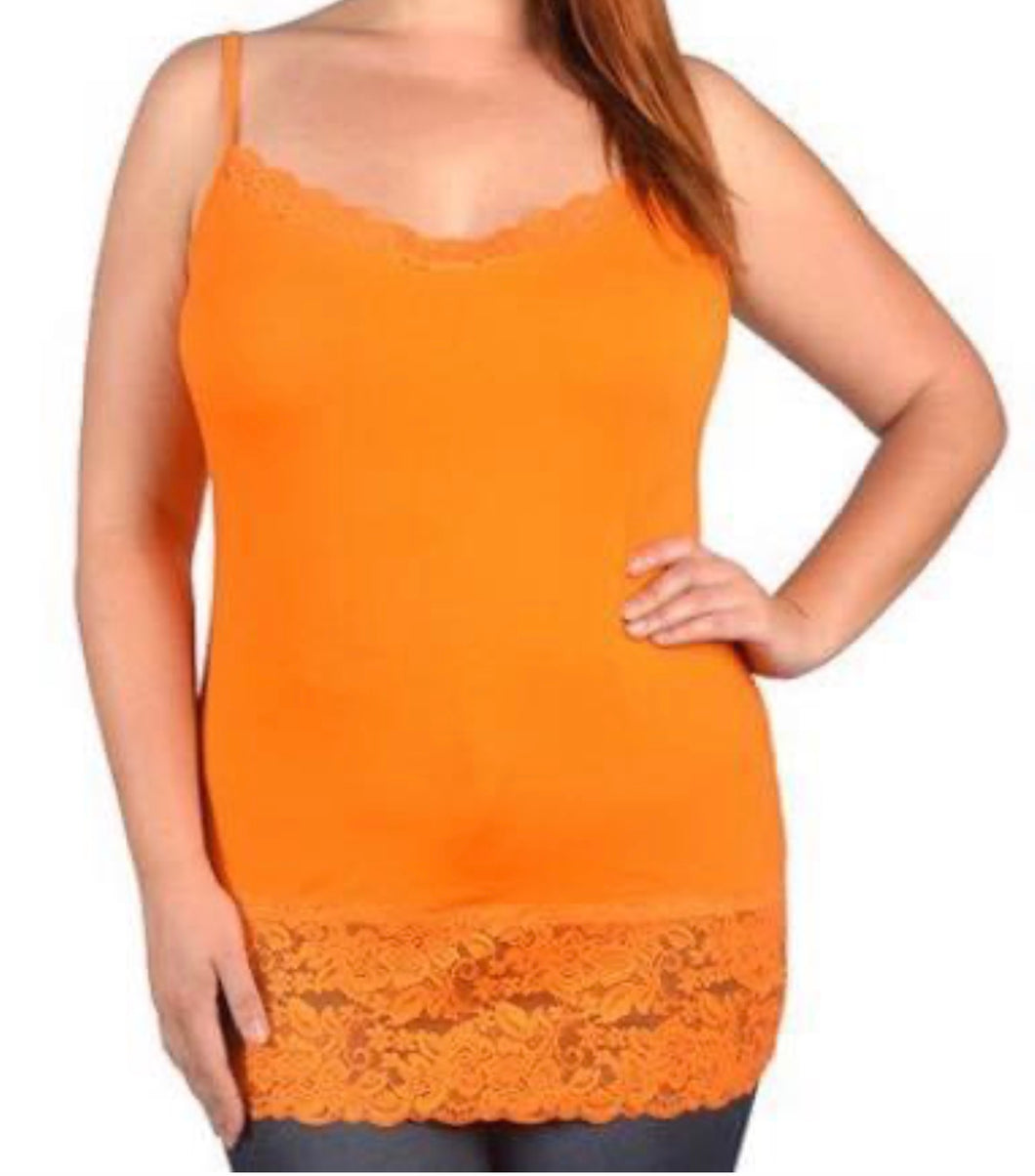Plus size tank top with lace trim