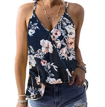 Load image into Gallery viewer, Navy floral crossover tank top
