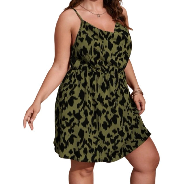 Plus size green all over print dress