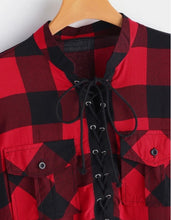 Load image into Gallery viewer, Lightweight red plaid short sleeve blouse
