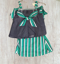 Load image into Gallery viewer, Girls 3 piece green striped outfit
