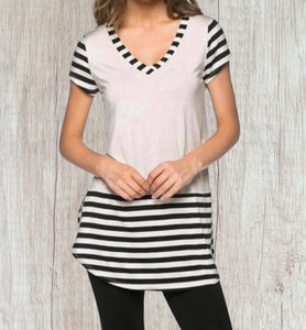 Tunic top striped with v neck