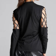 Load image into Gallery viewer, High neck long sleeve top with hollow out chest and sleeves with sequins
