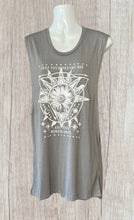 Load image into Gallery viewer, Long grey sleeveless tank top with saying on it
