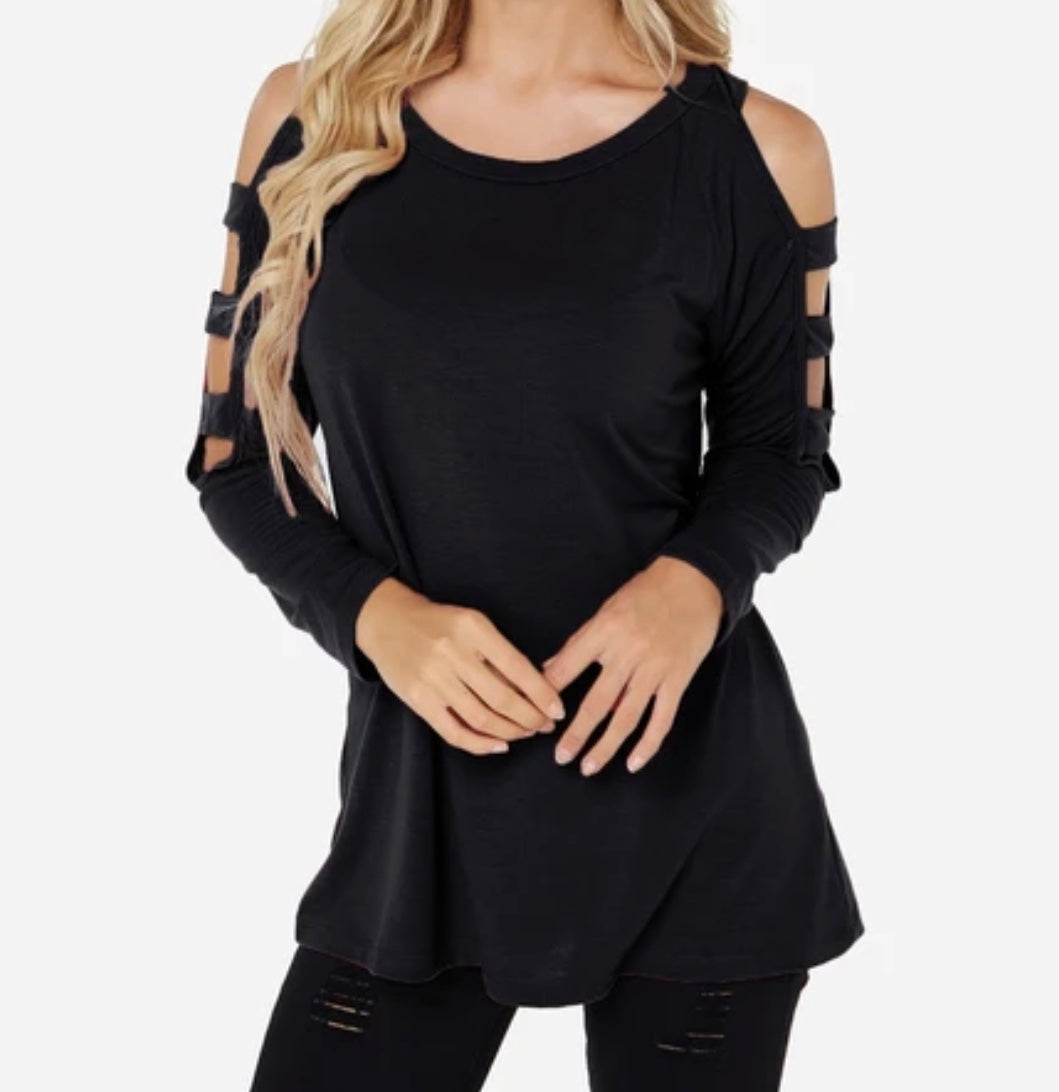 Cold shoulder hollow design top.