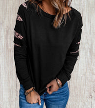 Load image into Gallery viewer, Black sweatshirt with cut out leopard print insert
