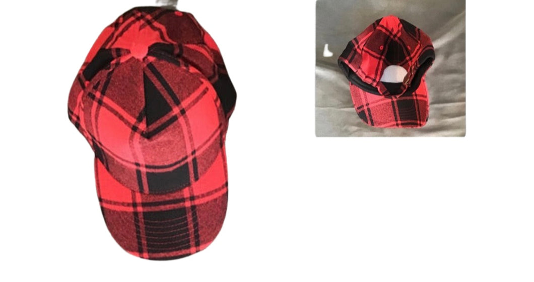 Red plaid adjustable baseball cap, unisex