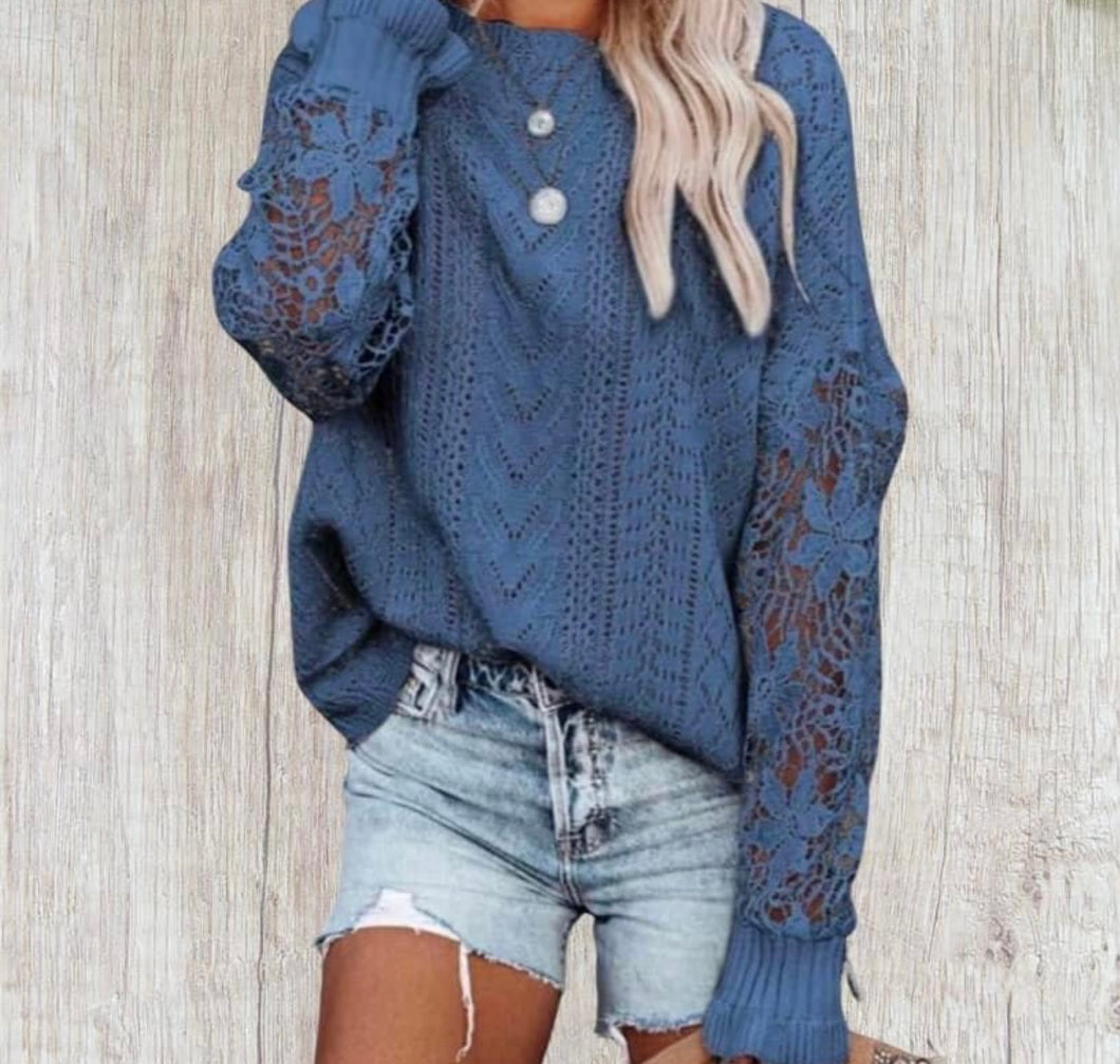 Crochet lace knit sweater