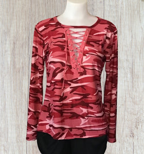 Long sleeve lace up camouflage top