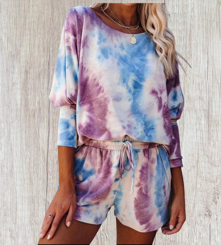 2 piece tie-dye loungewear short set