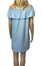 Load image into Gallery viewer, Off shoulder denim dress with  ruffle and side pockets
