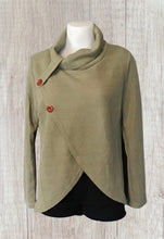 Load image into Gallery viewer, Waffle knit crossover sweater with 2 decorative buttons
