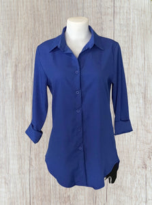 Royal blue long sleeve button up blouse