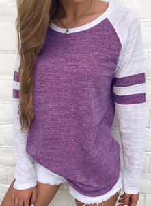 Striped detail long sleeve tee with round neck