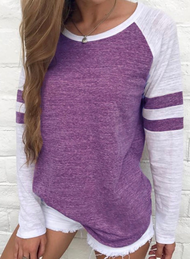 Striped detail long sleeve tee with round neck