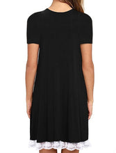 Load image into Gallery viewer, T-shirt dress with white lace trim and pockets
