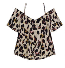 Load image into Gallery viewer, Leopard print cold shoulder short sleeve blouse
