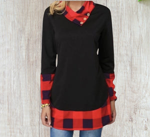 Lightweight top wth silky plaid trim