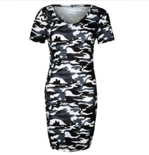 Load image into Gallery viewer, Short sleeve grey camouflage dress with v neck
