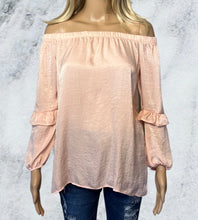 Load image into Gallery viewer, Off shoulder pink blouse with tiered sleeves
