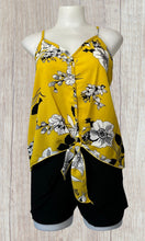 Load image into Gallery viewer, Yellow floral tie up top with decorative buttons
