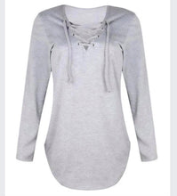 Load image into Gallery viewer, Lace up design V-neck long sleeve top
