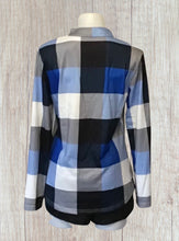 Load image into Gallery viewer, Blue color block plaid v-neck blouse
