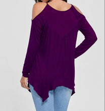 Load image into Gallery viewer, Cold shoulder handkerchief style top with crochet front
