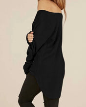 Load image into Gallery viewer, Off one shoulder black high/low long top
