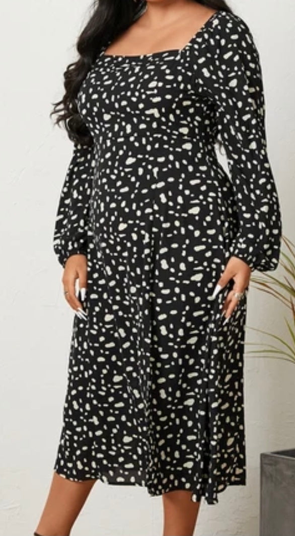 Plus size black polka dot maxi dress