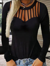 Load image into Gallery viewer, Black cut out round neck long sleeve top
