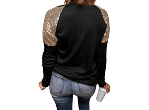 Sequin shoulder long sleeve top