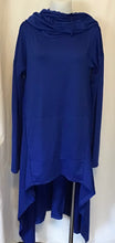 Load image into Gallery viewer, Blue hooded long sleeve cape with kangaroo pockets
