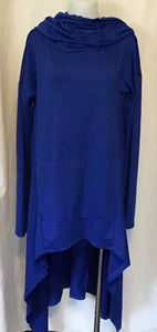 Blue hooded long sleeve cape with kangaroo pockets