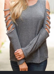 Lightweight long sleeve top with distressed cutout design