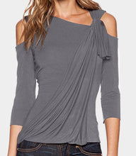 Load image into Gallery viewer, 3/4 sleeve cold shoulder pleated design top
