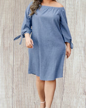 Load image into Gallery viewer, Plus size denim off shoulder dress
