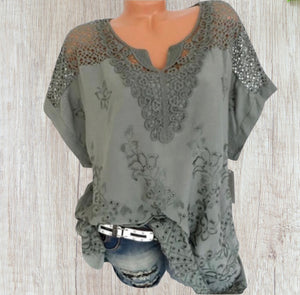 Cotton blouse with upper lace