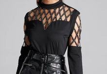 Load image into Gallery viewer, High neck long sleeve top with hollow out chest and sleeves with sequins
