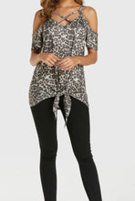 Load image into Gallery viewer, Cold shoulder animal print top.
