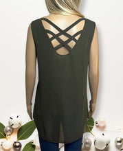 Load image into Gallery viewer, Layered sleeveless top with zipper and criss cross back
